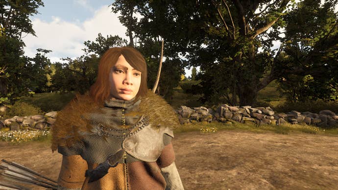 Sin’s character in Bellwright, an archer and manager.