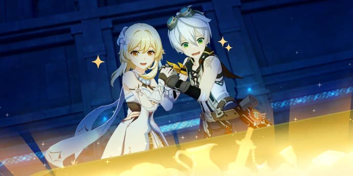 Bennett and Traveler look at their earnings in Genshin Impact.