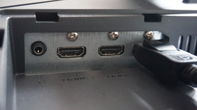 A photo of the BenQ Mobiuz EX2710 gaming monitor’s display ports.