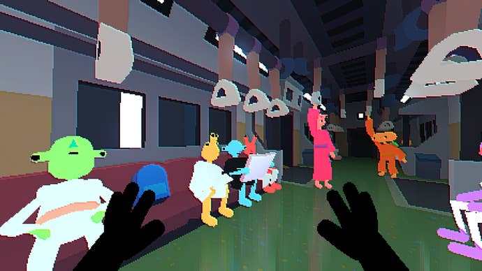 The player's hands look successful beforehand of them arsenic they thrust an alien metro with passengers speechmaking and holding onto rails.