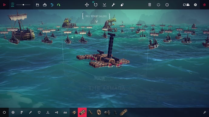 Preparing to face off against an armada of tiny boats in Besiege