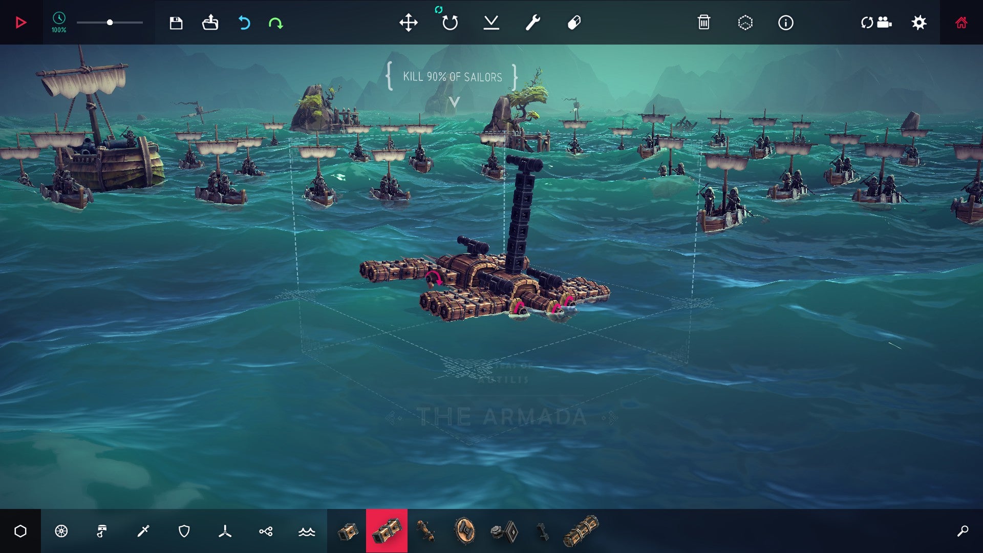 Preparing to face off against an armada of tiny boats in Besiege - 4