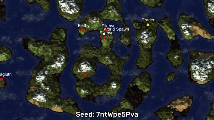 A screenshot of one of the best Valheim seeds we’ve found, using the Valheim World Generator tool. Seed: 7ntWpe5Pva