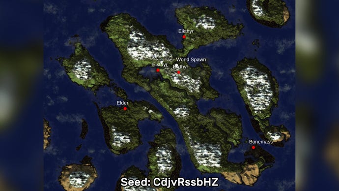 A screenshot of one of the best Valheim seeds we’ve found, using the Valheim World Generator tool. Seed: CdjvRssbHZ