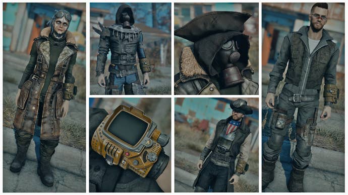 A selection of clothing from Fallout 4 mod Eli's Armour Compendium.