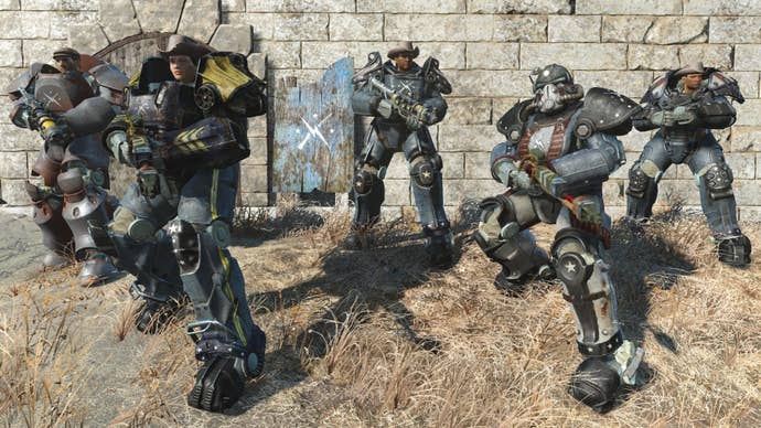 Some minutemen in Power Armour in Fallout 4.