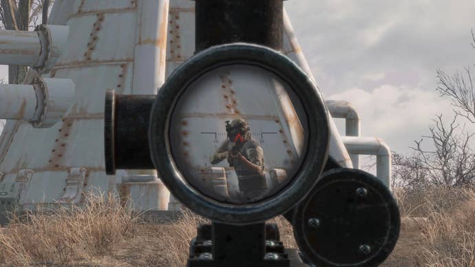 The player aiming through a scope in Fallout 4.