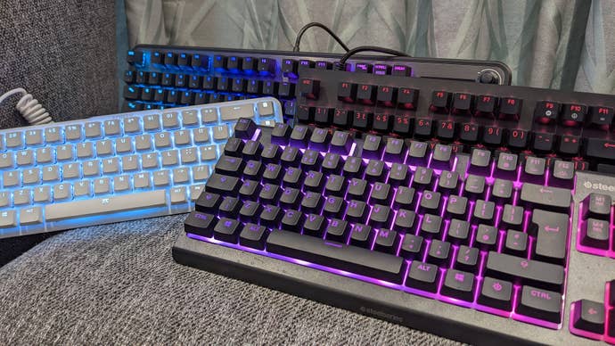 Four of our best gaming keyboard picks, tastefully arranged next to each other.