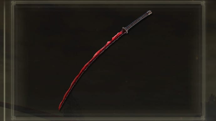 A close-up of the Rivers of Blood katana weapon icon in the inventory of Elden Ring.