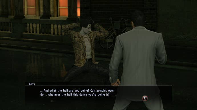 A picture of a zombie Majima dancing in Yakuza Kiwami