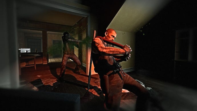 A player in Left 4 Dead being grabbed by the long tongue of the Smoker zombie