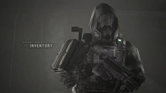 A sci-fi soldier is kitted out with a hood and goggles and a lot of armour.