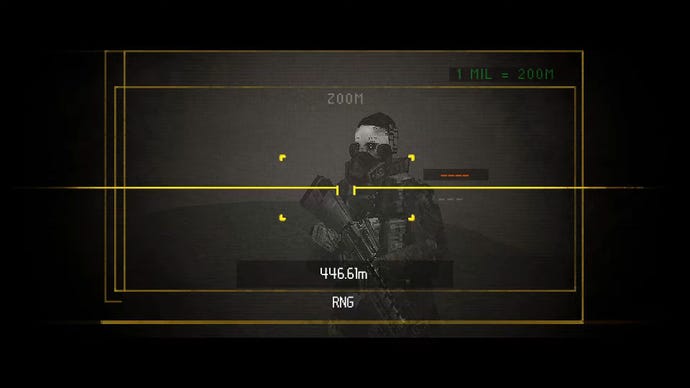 A masked force is viewed done futuristic binoculars.