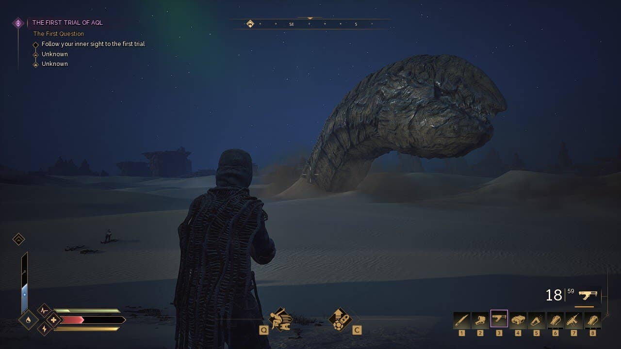 A huge sandworm thrown out his head out of the soil: awakening.