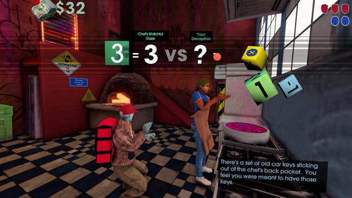 Trying to steal car keys in a Betrayal At Club Low screenshot.