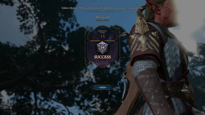 Winning a skill check in Baldur’s Gate 3.