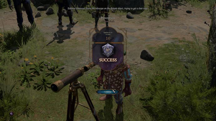Edders Sheeran wins a telescope skill check in Baldur’s Gate 3.
