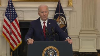 Picture of President Joe Biden at a podium talking about the national security package he signed into law