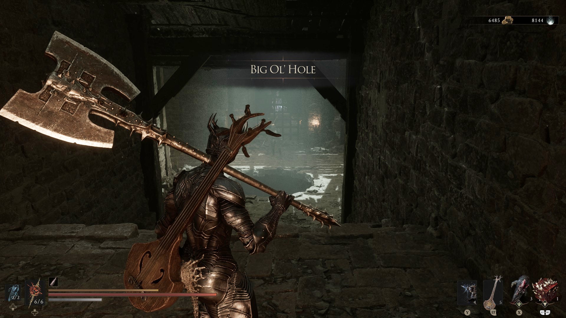 Entering a dungeon called the Big Ol' Hole in Mortal Shell 2.