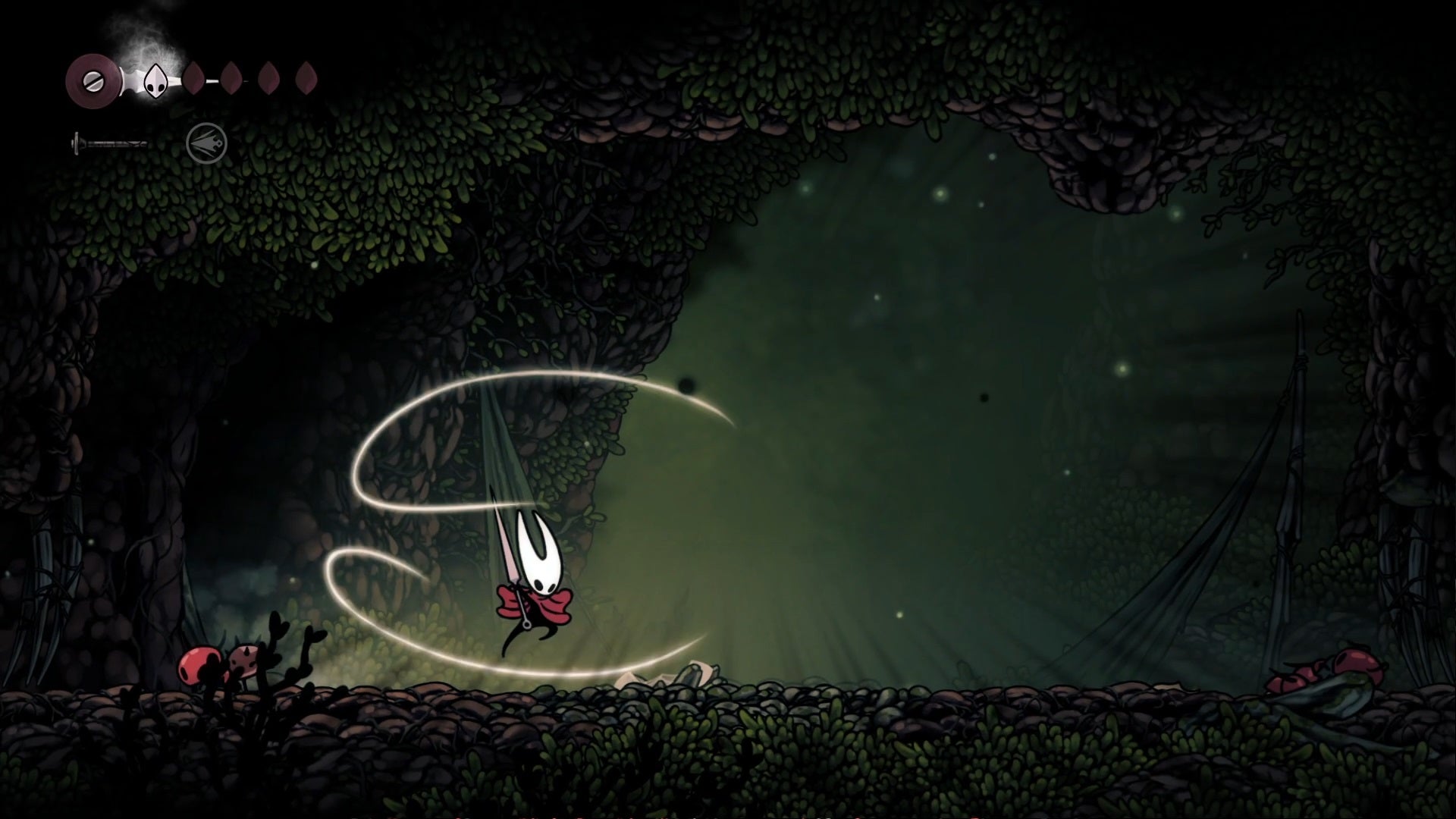 Hornet uses her Bind in mid-air to recover health in Hollow Knight: Silksong. - 3
