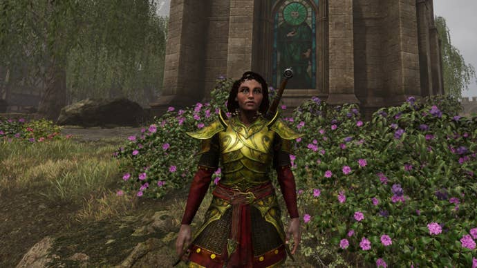 A female character wears the Birthright of Astalon armor in The Elder Scrolls IV: Oblivion Remastered.