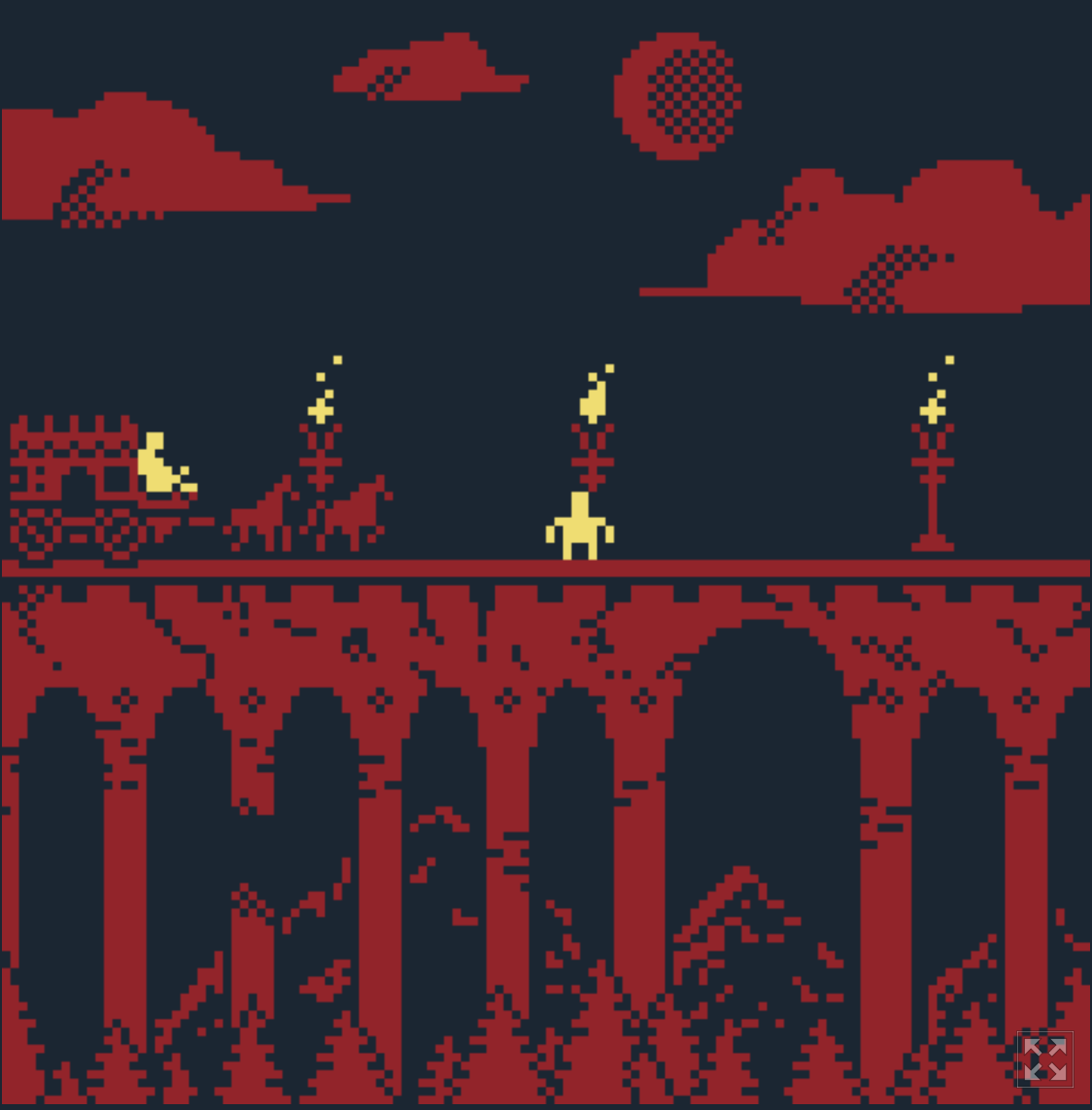 A carriage is pulled across a gothic bridge in The House Of The Living