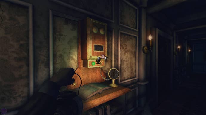 A sinister-looking telephone box in Amnesia: A Machine For Pigs, illuminated by the player’s torch.