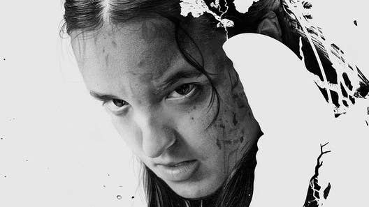 black and white promo shot of Bella Ramsey as Ellie in The Last of Us season two