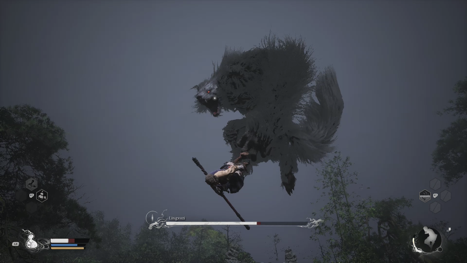 Ling Xuzi attacking Destined One in the air