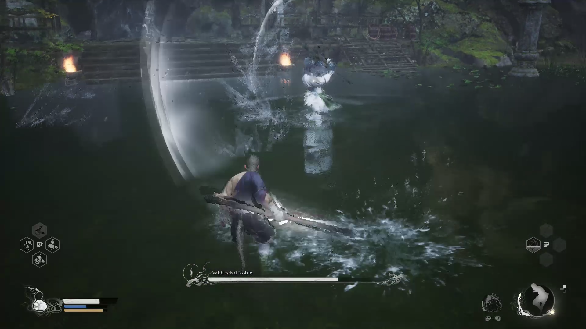 Whiteclad Noble attacking with water-wave projectiles