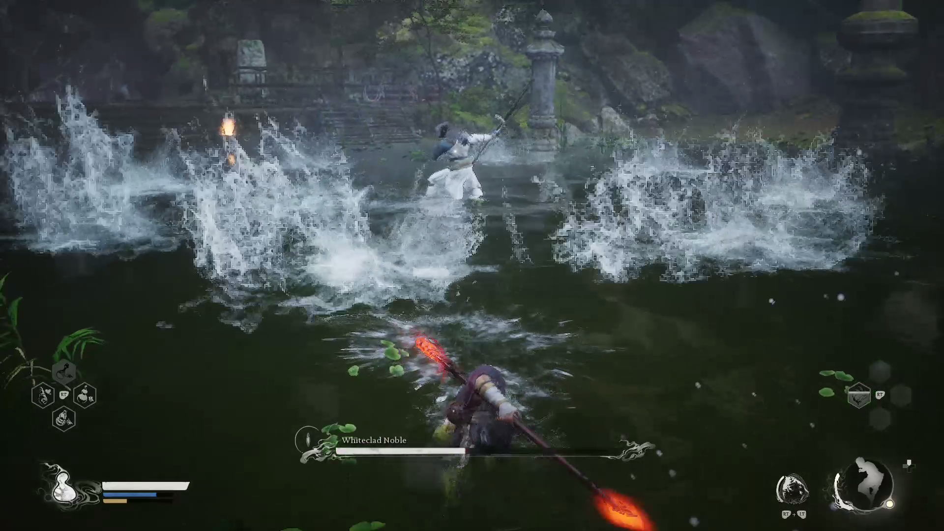 Whiteclad Noble attacks with spear and water-based AOE