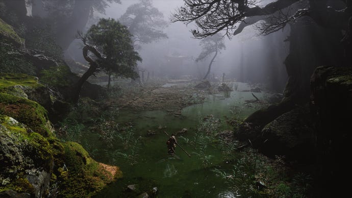 An establishing shot of the location of the Bell near the Whiteclad Noble boss arena in Chapter 1 of Black Myth: Wukong.