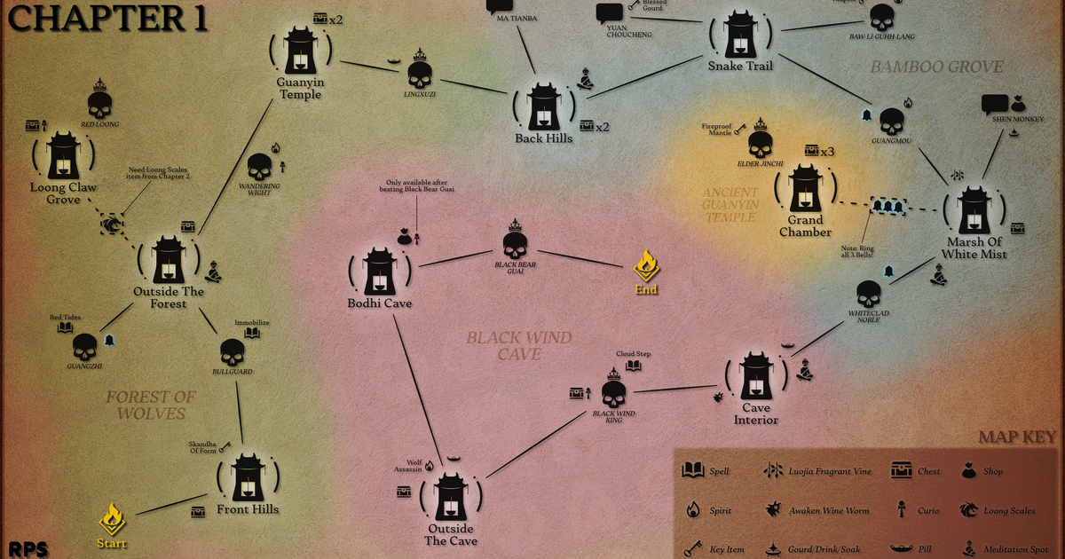 Black Myth Wukong Chapter 1 map Rock Paper Shotgun
