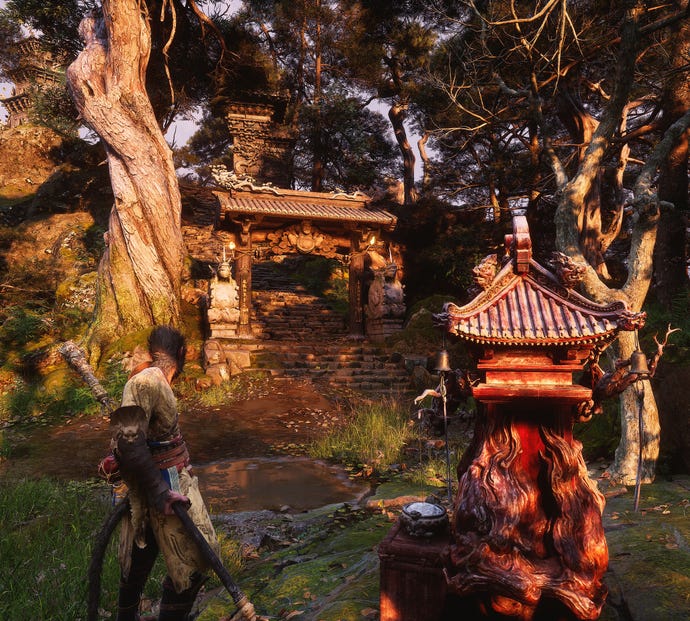 The player in Black Myth: Wukong stands next to a Keeper’s Shrine in Chapter 1.