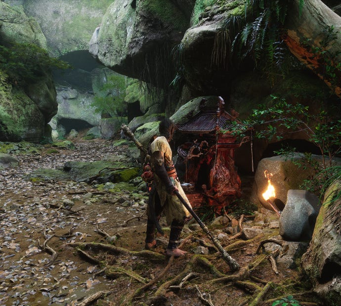 The player in Black Myth: Wukong stands next to a Keeper’s Shrine in Chapter 1.