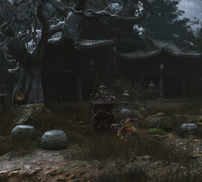 The player in Black Myth: Wukong stands next to a Keeper’s Shrine in Chapter 1.