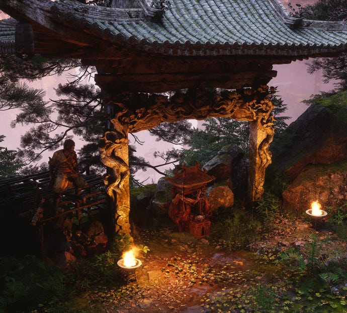 The player in Black Myth: Wukong stands next to a Keeper’s Shrine in Chapter 1.