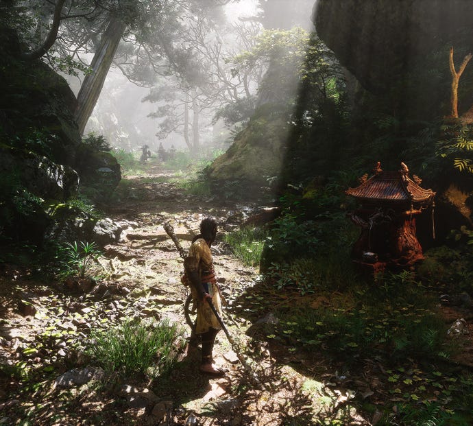 The player in Black Myth: Wukong stands next to a Keeper’s Shrine in Chapter 1.