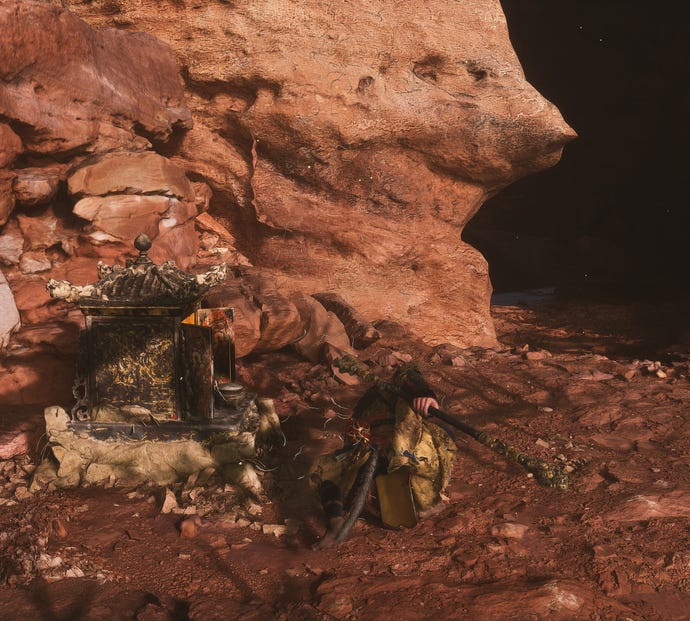 The player in Black Myth: Wukong stands next to a Keeper’s Shrine in Chapter 2.