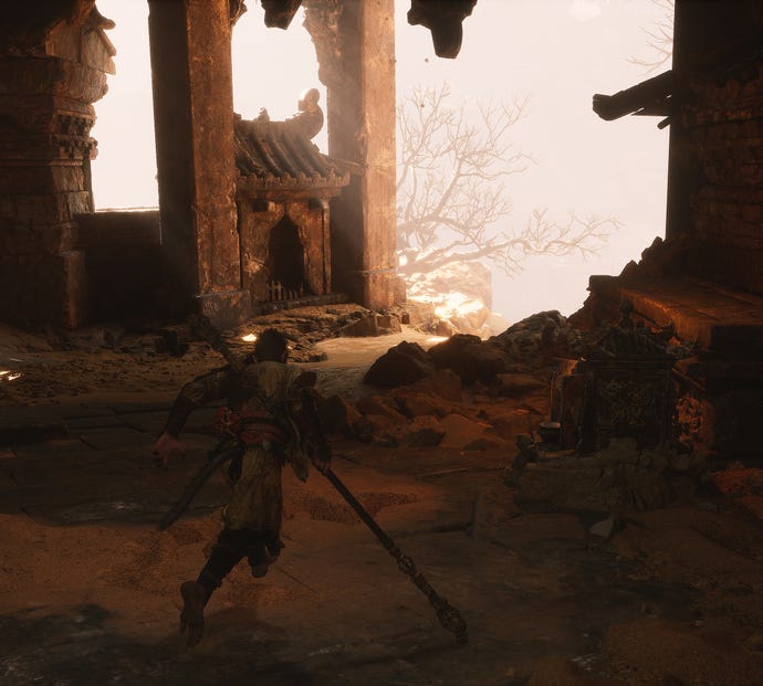 The player in Black Myth: Wukong stands next to a Keeper’s Shrine in Chapter 2.