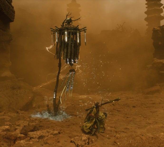 The player in Black Myth: Wukong stands next to a Keeper’s Shrine in Chapter 2.