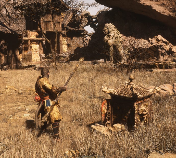 The player in Black Myth: Wukong stands next to a Keeper’s Shrine in Chapter 2.