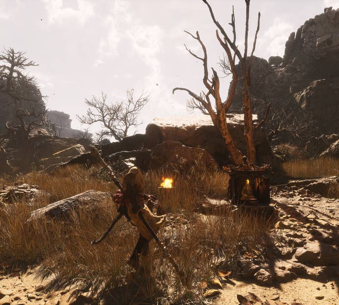 The player in Black Myth: Wukong stands next to a Keeper’s Shrine in Chapter 2.