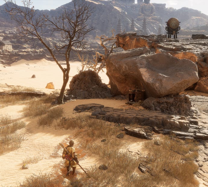 The player in Black Myth: Wukong stands next to a Keeper’s Shrine in Chapter 2.