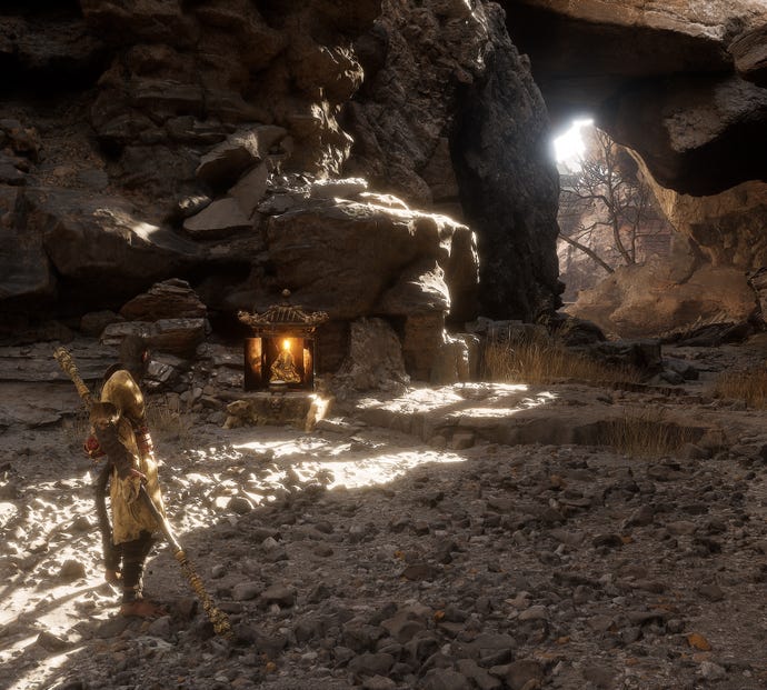 The player in Black Myth: Wukong stands next to a Keeper’s Shrine in Chapter 2.