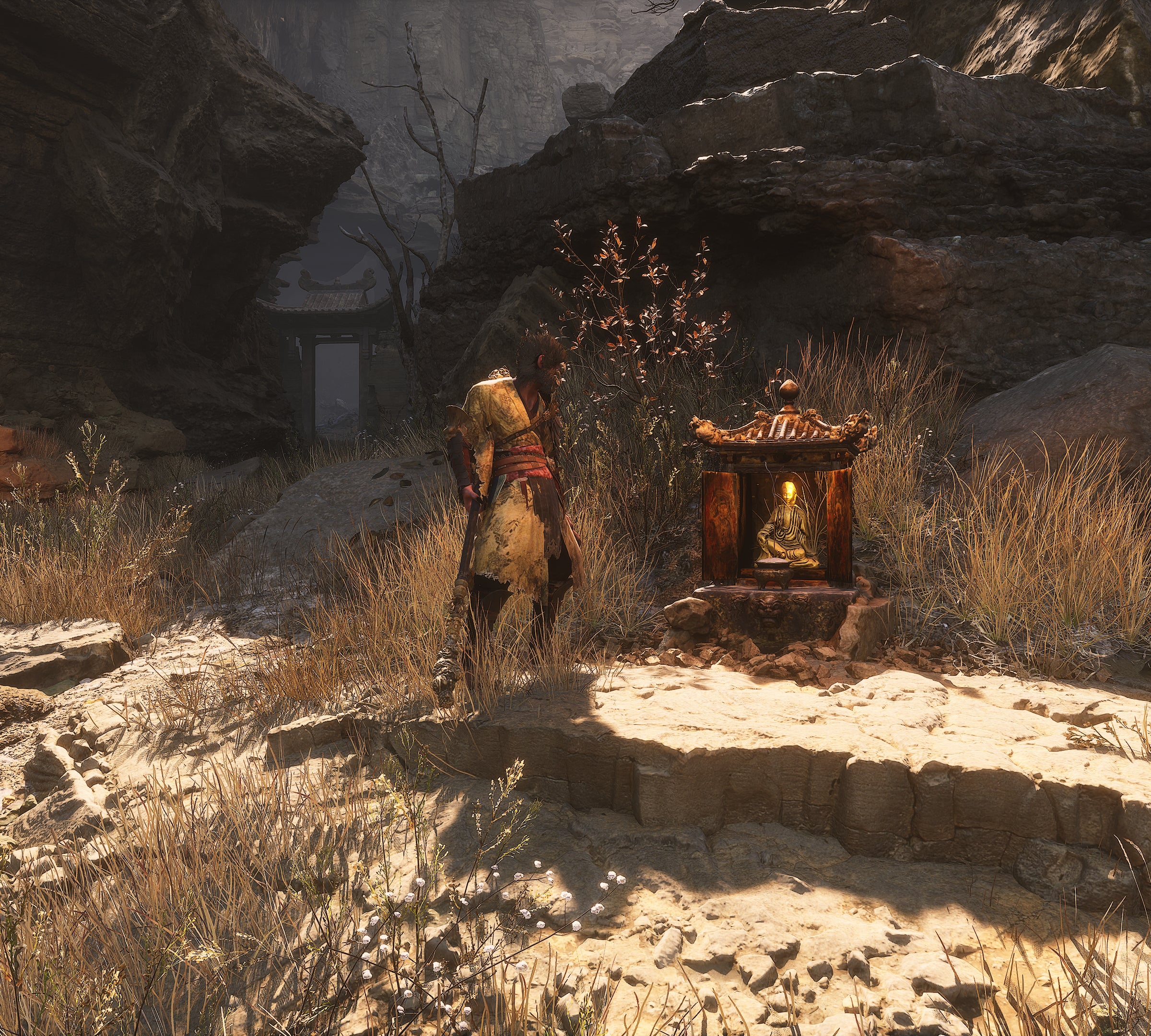 The player in Black Myth: Wukong stands next to a Keeper&rsquo;s Shrine in Chapter 2.