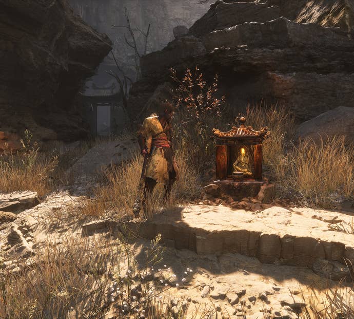 The player in Black Myth: Wukong stands next to a Keeper’s Shrine in Chapter 2.