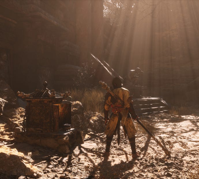 The player in Black Myth: Wukong stands next to a Keeper’s Shrine in Chapter 2.