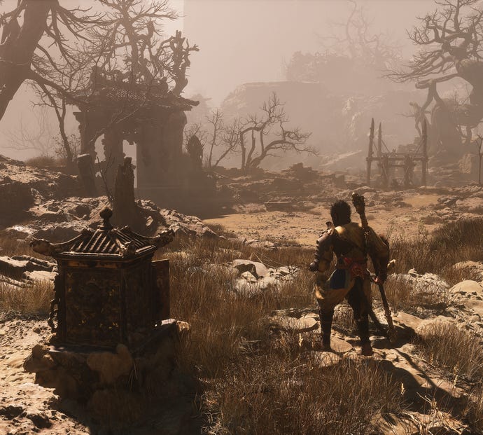 The player in Black Myth: Wukong stands next to a Keeper’s Shrine in Chapter 2.
