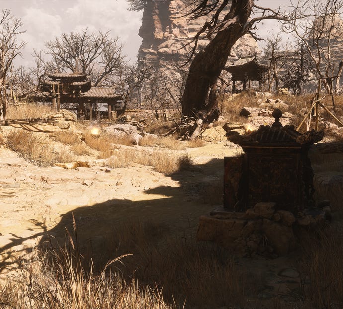 The player in Black Myth: Wukong stands next to a Keeper’s Shrine in Chapter 2.